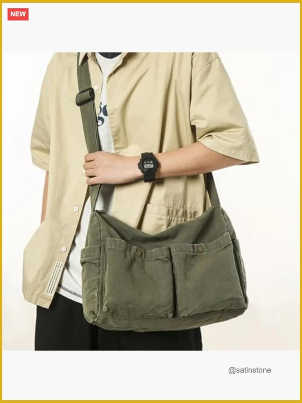 Canvas Messenger Bag Crossbody Tote with Multiple Pockets for Work School Travel